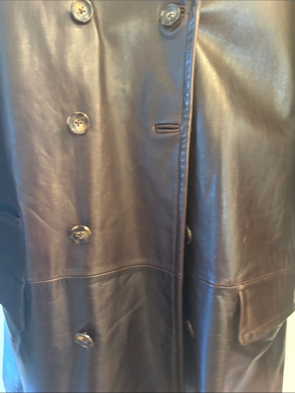 Fall 2001 Banana Republic Men’s Dark Brown Leather Double-Breasted Coat - Picture 4 of 11